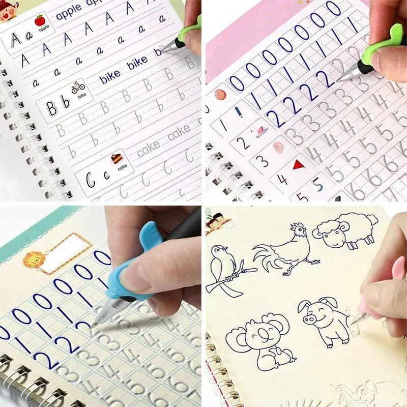 Sank Magic Practice Copybook [4 Books, 1 Pen, 1 Grip, 10 Refill]