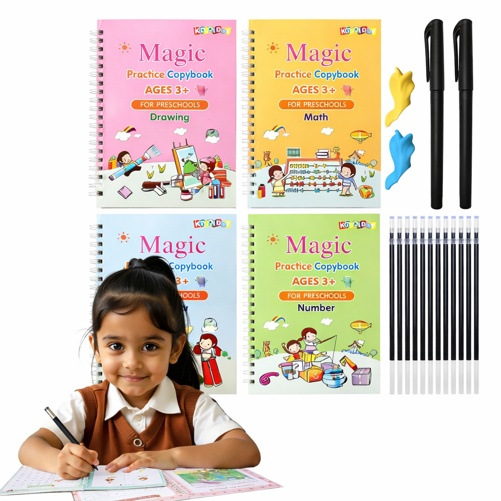Sank Magic Practice Copybook [4 Books, 1 Pen, 1 Grip, 10 Refill]